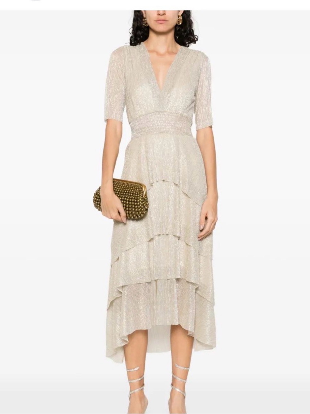 Maje Full Lame Metallic Shimmer Dress in Gold | S